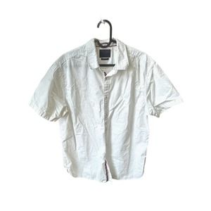 Men’s Button Down- Cactus Man - white with red & blue dots- L slim fit